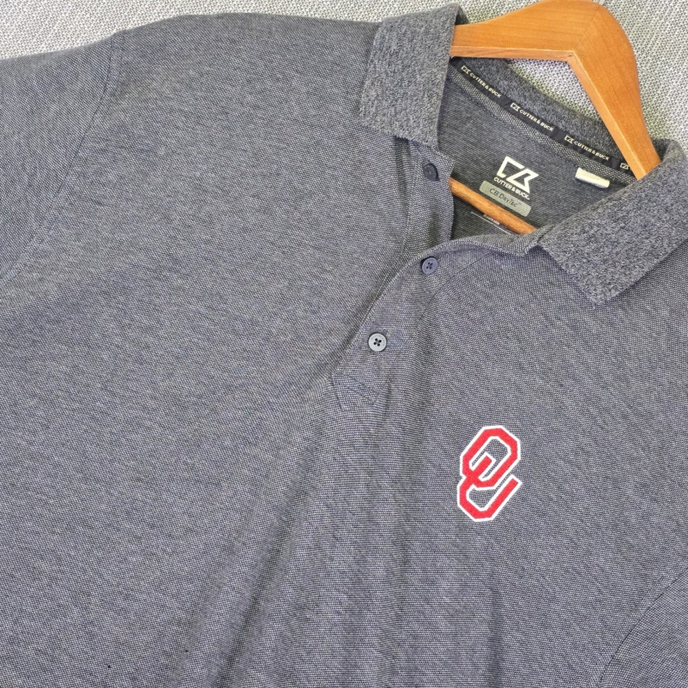 Oklahoma Sooners x Cutter & Buck Polo Mens Large Gray CB DryTec Golf Shirt Pique